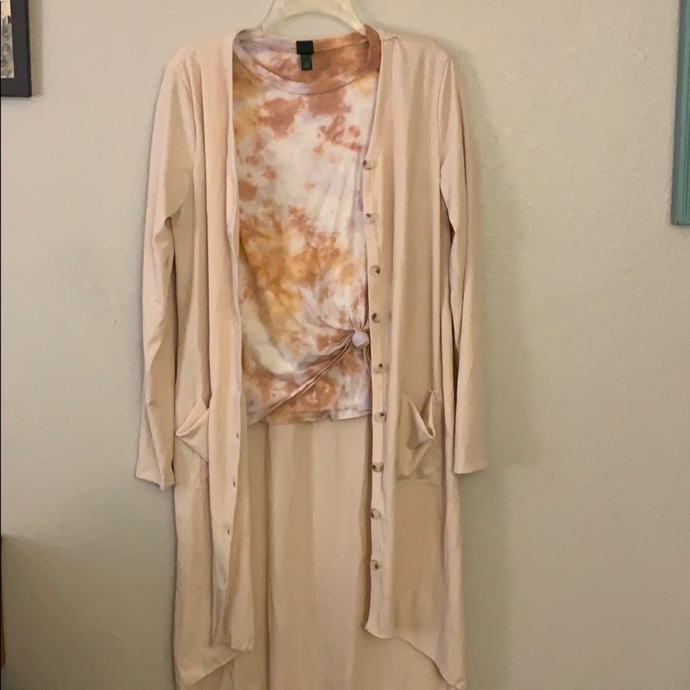 Cream Ribbed Long Sleeve Duster